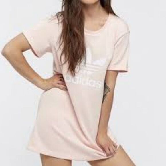 ADIDAS ORIGINALS PALE PINK TREFOIL SHORT SLEEVE TEE SHIRT DRESS SIZE XL EUC - Picture 3 of 8